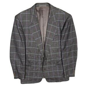 Vintage Windsor 100% Cashmere Blazer Glen Check Sport Coat Brown 42R